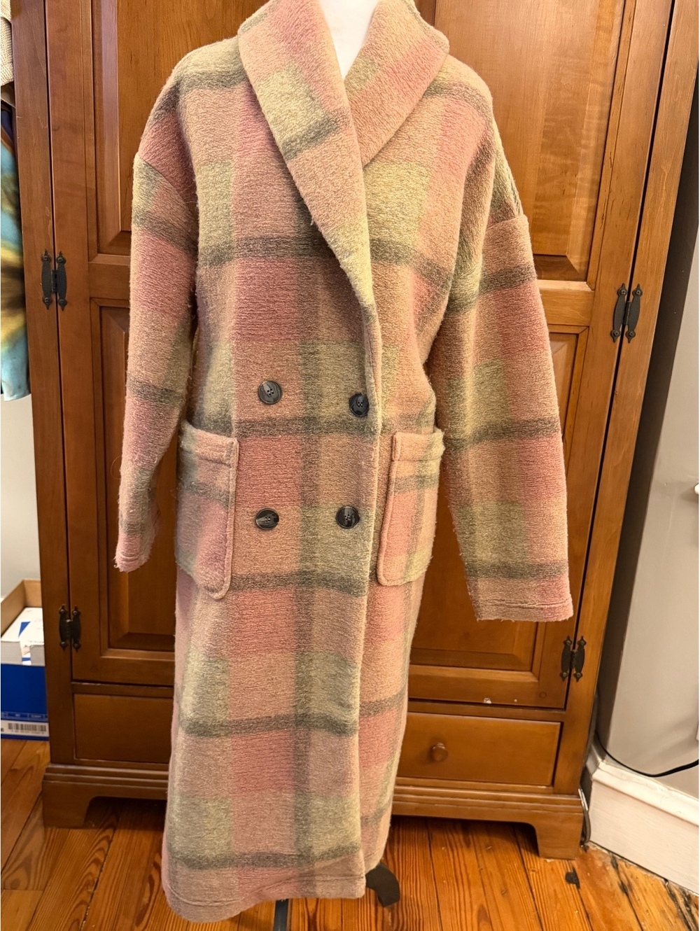 Pastel plaid long coat